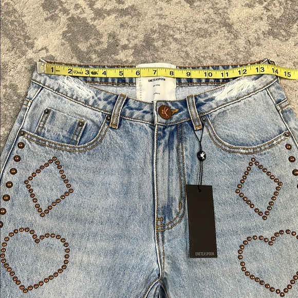 NWT One Teaspoon High Waist Awesome Baggies Jeans Studded Card Suits Vegas 26 - Picture 8 of 12